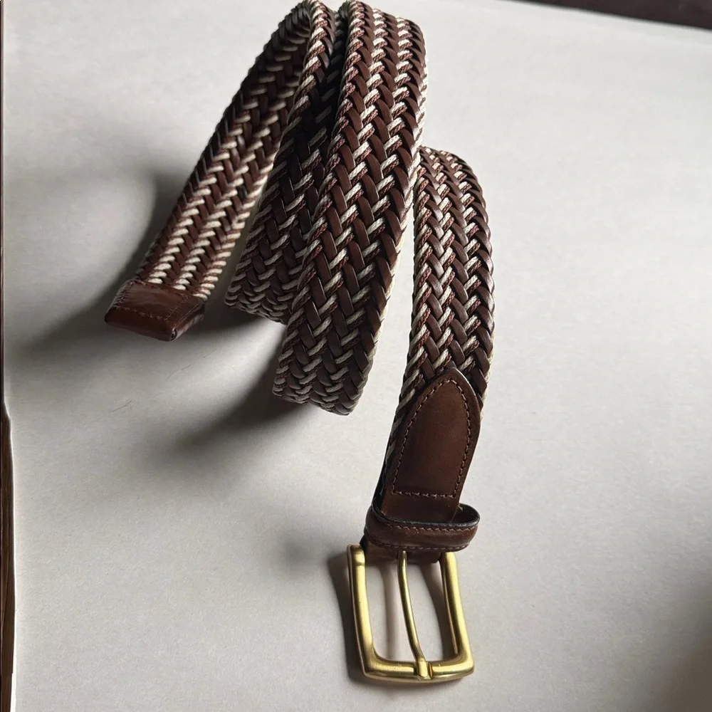 Bonded Cord Argentina Brown Leather Braided Belt Mens 40 Gold buckle Preppy